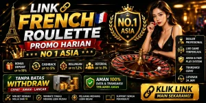 Link French Roulette No 1 Asia dengan latar ikonik Menara Eiffel dan meja rolet premium.